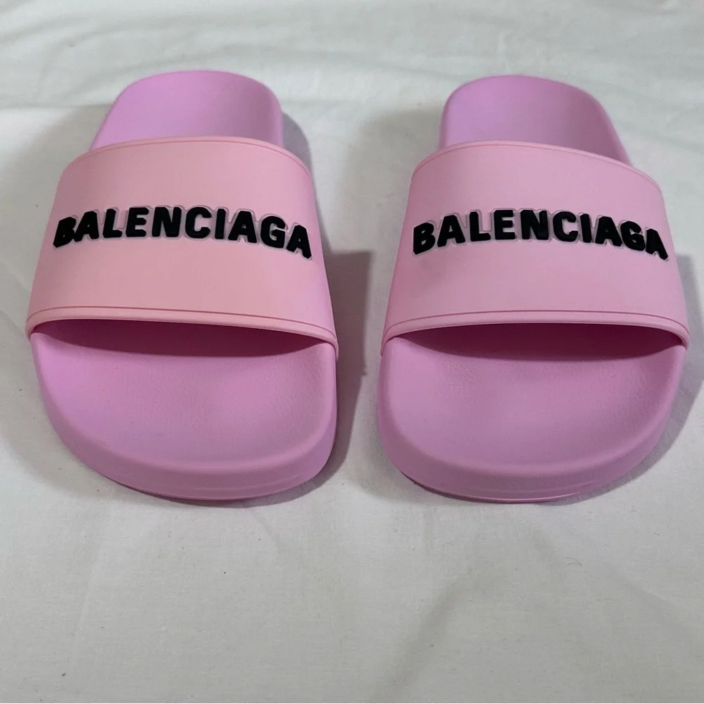 Balenciaga | Pink Pool Slides Logo Sandals | 36 - Picture 7 of 11